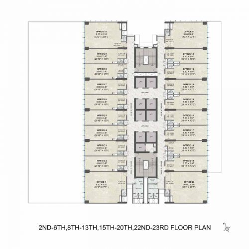 2nd-6th, 8-13th, 20th, 22nd-23d floor plan